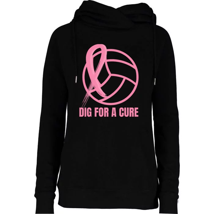 Dig For A Cure Breast Cancer Awareness Volleyball Pink Out Womens Funnel Neck Pullover Hood