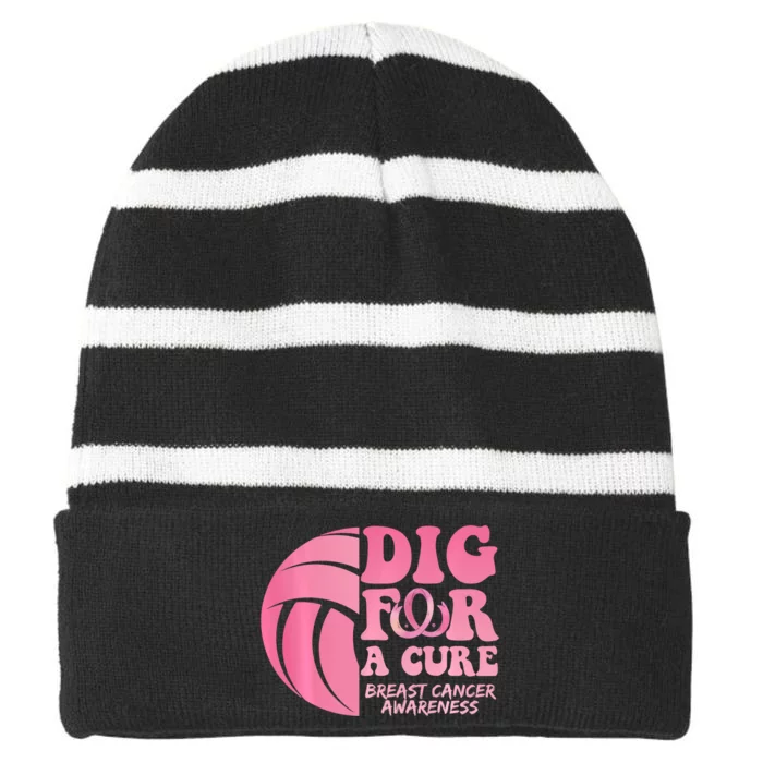 Dig For A Cure Breast Cancer Awareness Volleyball Team Striped Beanie with Solid Band