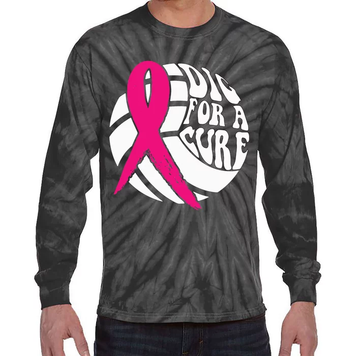 Dig For A Cure Breast Cancer Awareness Volleyball Pink Out Tie-Dye Long Sleeve Shirt