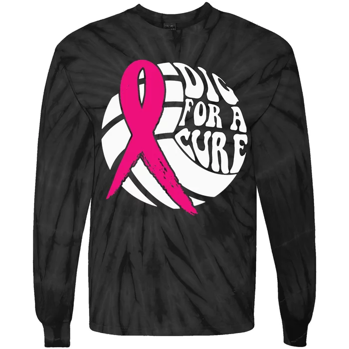 Dig For A Cure Breast Cancer Awareness Volleyball Pink Out Tie-Dye Long Sleeve Shirt