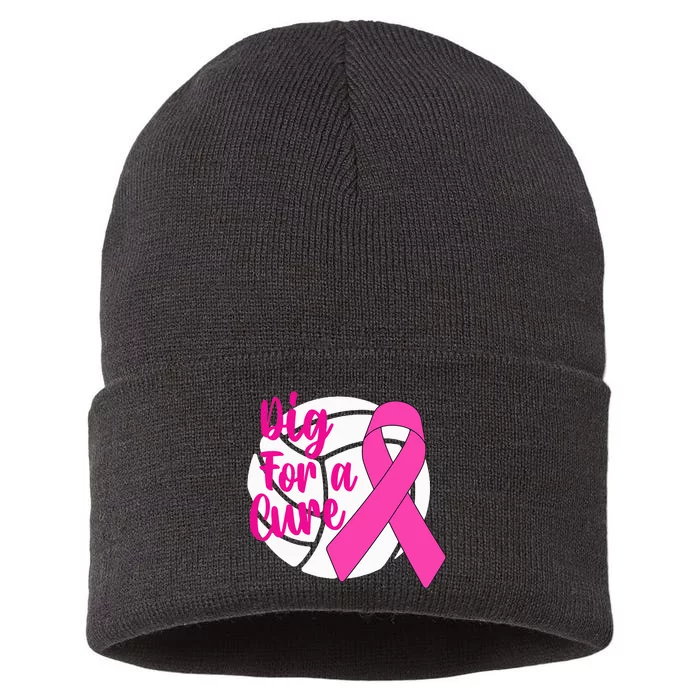 Dig For A Cure Breast Cancer Awareness Volleyball Sustainable Knit Beanie