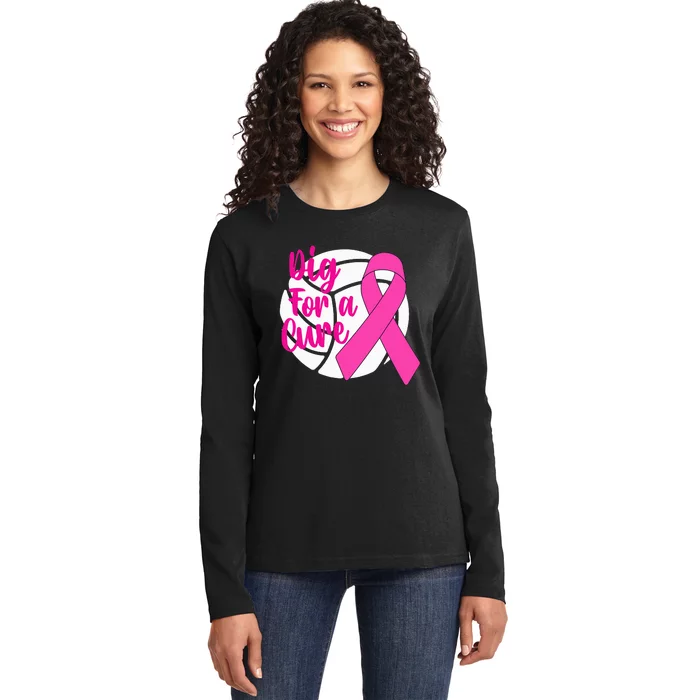 Dig For A Cure Breast Cancer Awareness Volleyball Ladies Long Sleeve Shirt