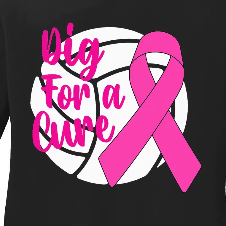 Dig For A Cure Breast Cancer Awareness Volleyball Ladies Long Sleeve Shirt