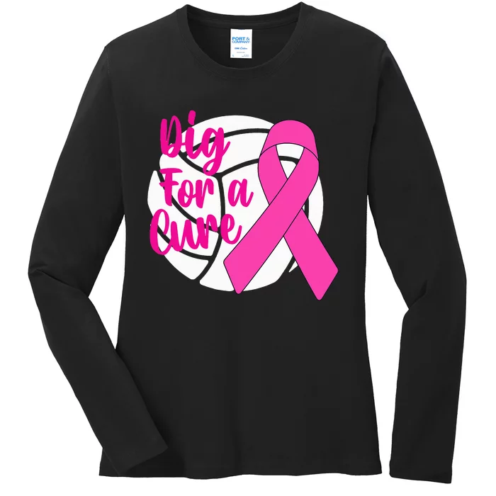 Dig For A Cure Breast Cancer Awareness Volleyball Ladies Long Sleeve Shirt