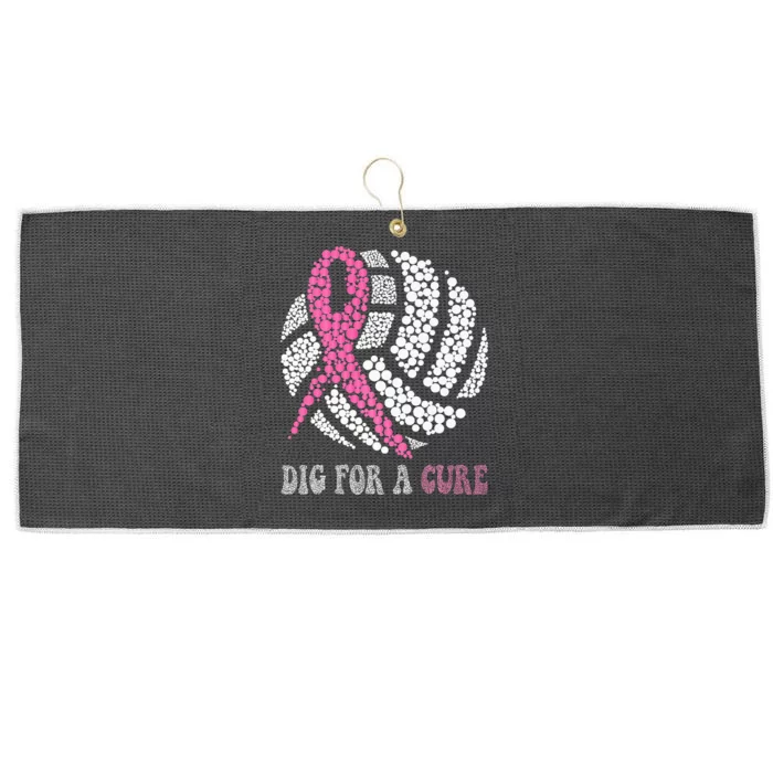 Dig For A Cure Breast Cancer Awareness Volleyball Pink Out Large Microfiber Waffle Golf Towel