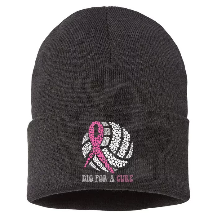 Dig For A Cure Breast Cancer Awareness Volleyball Pink Out Sustainable Knit Beanie