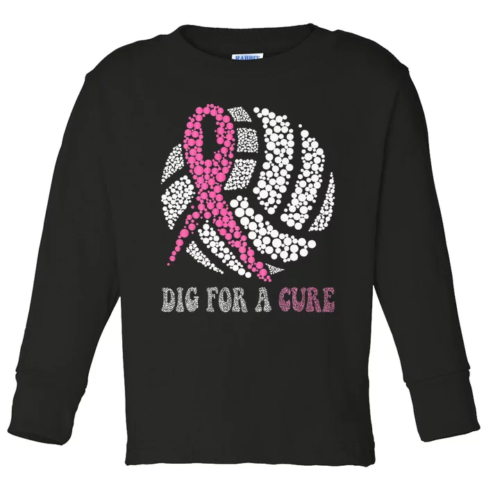 Dig For A Cure Breast Cancer Awareness Volleyball Pink Out Toddler Long Sleeve Shirt