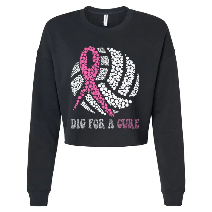 Dig For A Cure Breast Cancer Awareness Volleyball Pink Out Cropped Pullover Crew