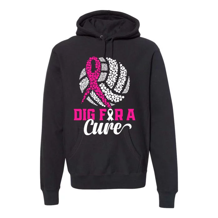 Dig For A Cure Breast Cancer Awareness Volleyball Pink Out Premium Hoodie