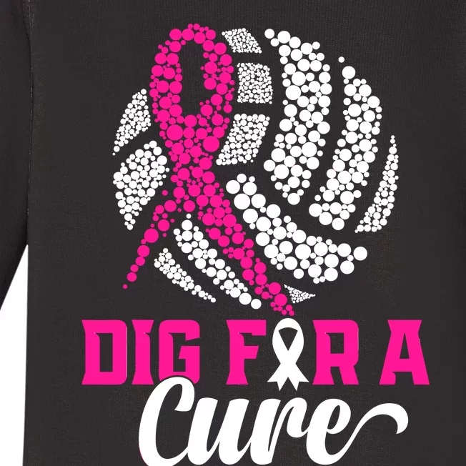 Dig For A Cure Breast Cancer Awareness Volleyball Pink Out Baby Long Sleeve Bodysuit