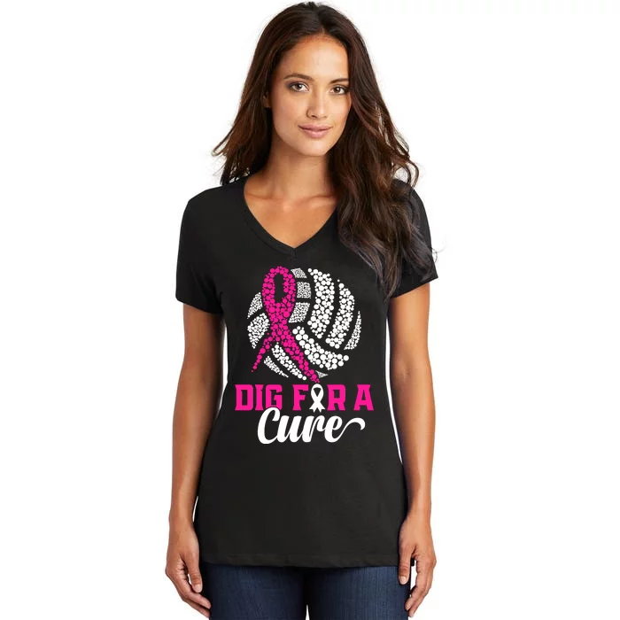 Dig For A Cure Breast Cancer Awareness Volleyball Pink Out Women's V-Neck T-Shirt