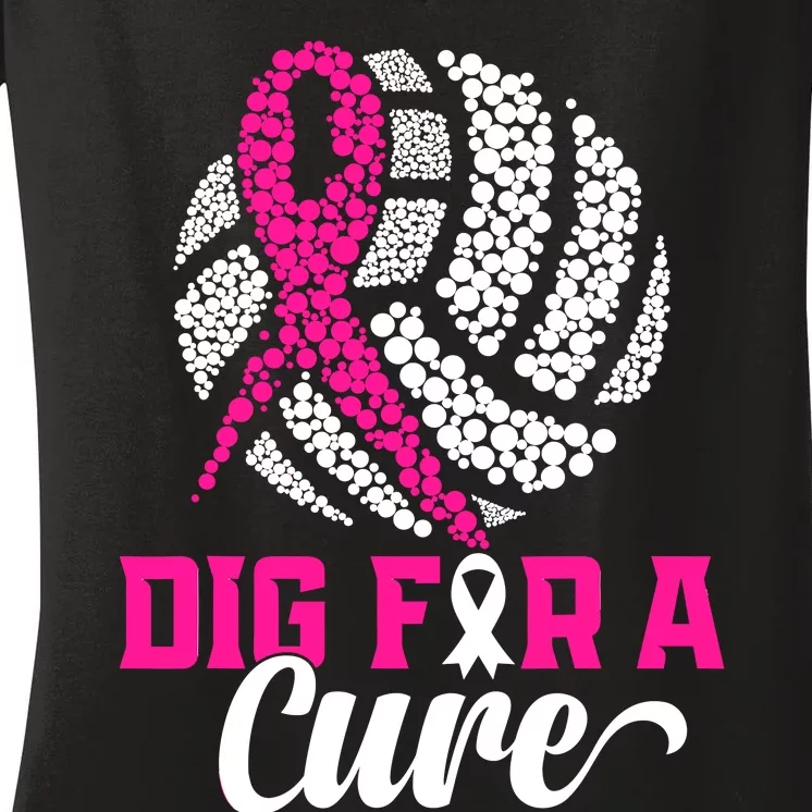 Dig For A Cure Breast Cancer Awareness Volleyball Pink Out Women's V-Neck T-Shirt