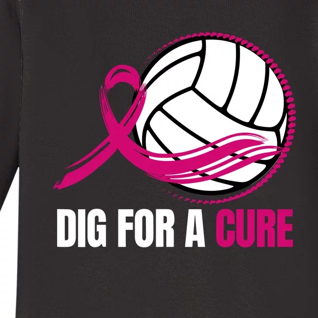 Dig For A Cure Breast Cancer Awareness Volleyball Pink Out Baby Long Sleeve Bodysuit