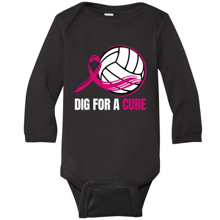 Dig For A Cure Breast Cancer Awareness Volleyball Pink Out Baby Long Sleeve Bodysuit