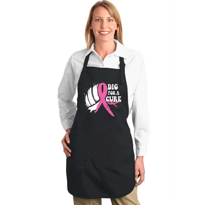 Dig For A Cure Breast Cancer Awareness Volleyball Pink Out Full-Length Apron With Pocket