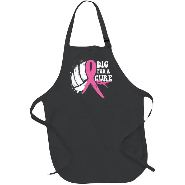 Dig For A Cure Breast Cancer Awareness Volleyball Pink Out Full-Length Apron With Pocket