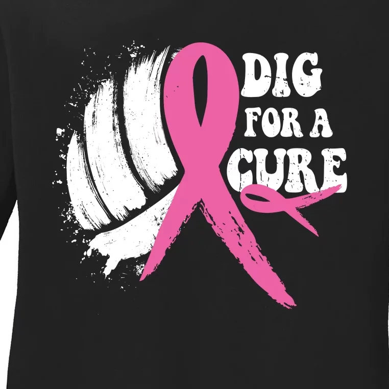 Dig For A Cure Breast Cancer Awareness Volleyball Pink Out Ladies Long Sleeve Shirt