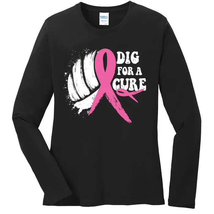 Dig For A Cure Breast Cancer Awareness Volleyball Pink Out Ladies Long Sleeve Shirt