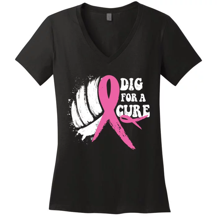 Dig For A Cure Breast Cancer Awareness Volleyball Pink Out Women's V-Neck T-Shirt