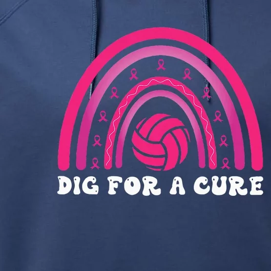 Dig For A Cure Breast Cancer Awareness Volleyball Pink Out Performance Fleece Hoodie