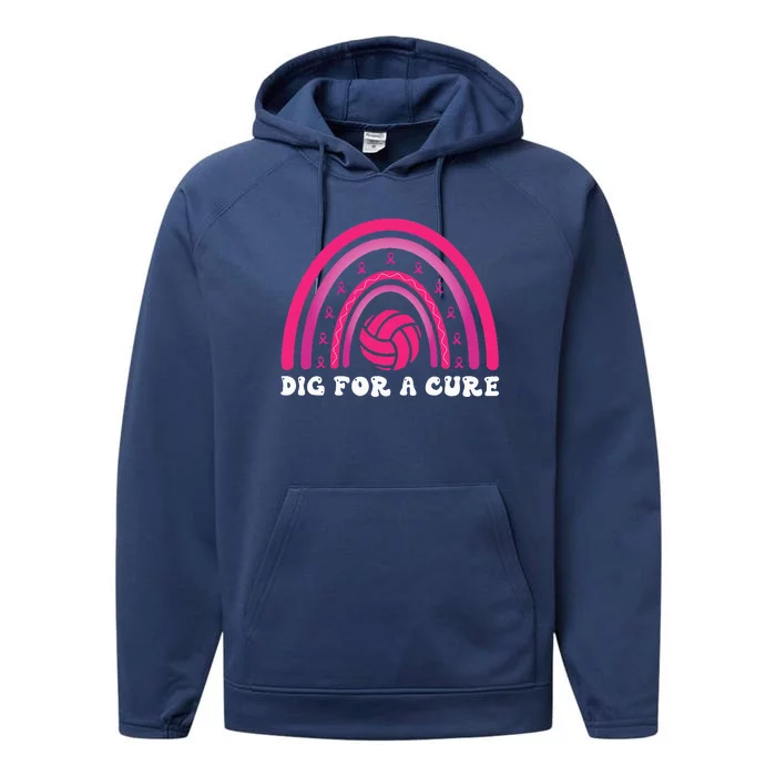 Dig For A Cure Breast Cancer Awareness Volleyball Pink Out Performance Fleece Hoodie