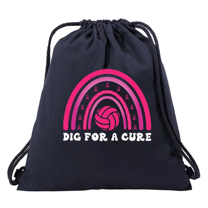 Dig For A Cure Breast Cancer Awareness Volleyball Pink Out Drawstring Bag