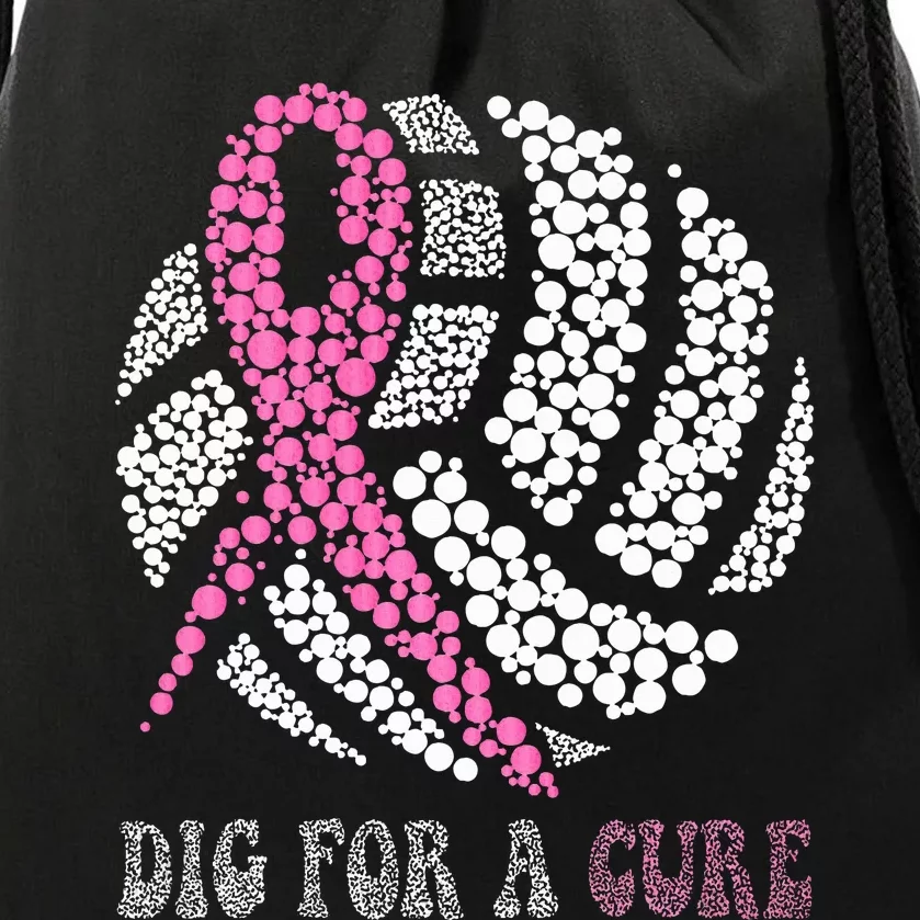 Dig For A Cure Breast Cancer Awareness Volleyball Pink Out Drawstring Bag