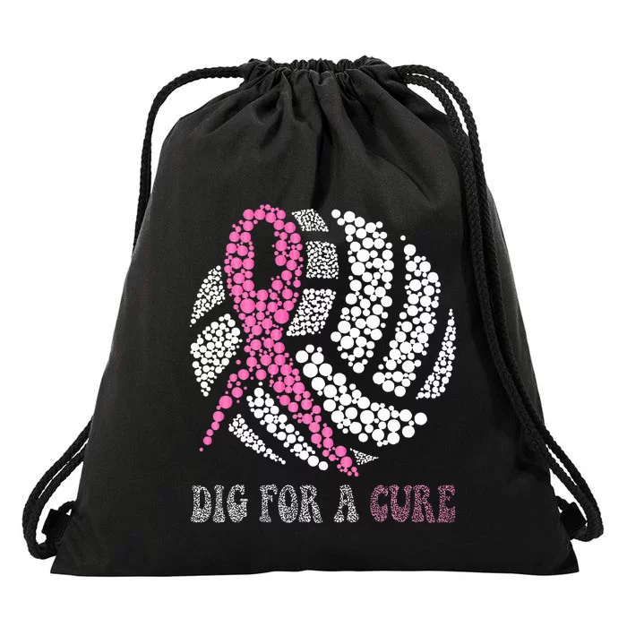 Dig For A Cure Breast Cancer Awareness Volleyball Pink Out Drawstring Bag