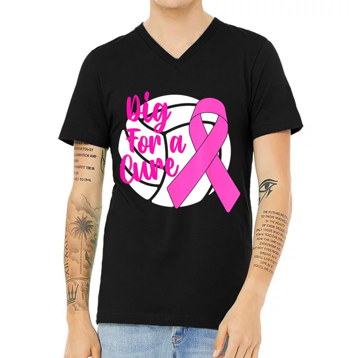 Dig For A Cure Breast Cancer Awareness Volleyball Pink Out V-Neck T-Shirt