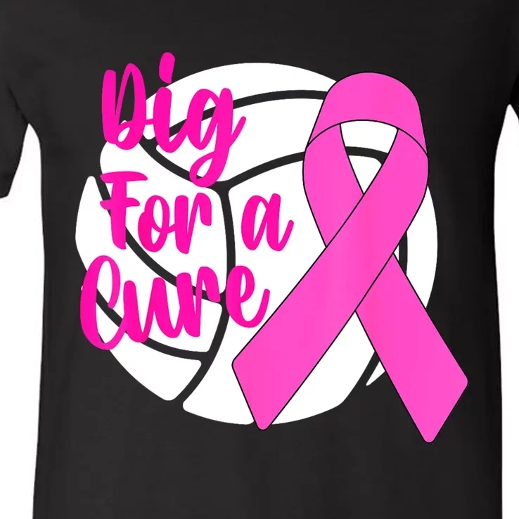 Dig For A Cure Breast Cancer Awareness Volleyball Pink Out V-Neck T-Shirt