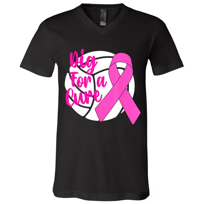 Dig For A Cure Breast Cancer Awareness Volleyball Pink Out V-Neck T-Shirt