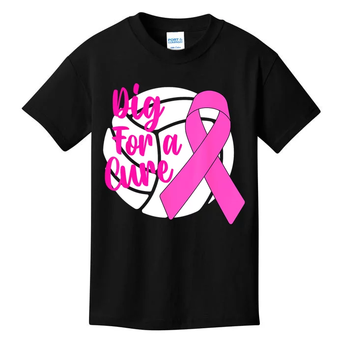 Dig For A Cure Breast Cancer Awareness Volleyball Pink Out Kids T-Shirt