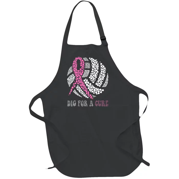 Dig For A Cure Breast Cancer Awareness Volleyball Pink Out Full-Length Apron With Pocket