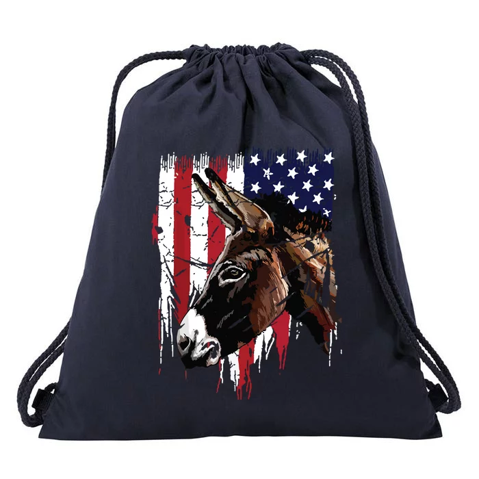 Donkey Farmer American Flag USA Donkey Drawstring Bag