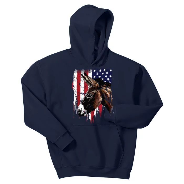 Donkey Farmer American Flag USA Donkey Kids Hoodie