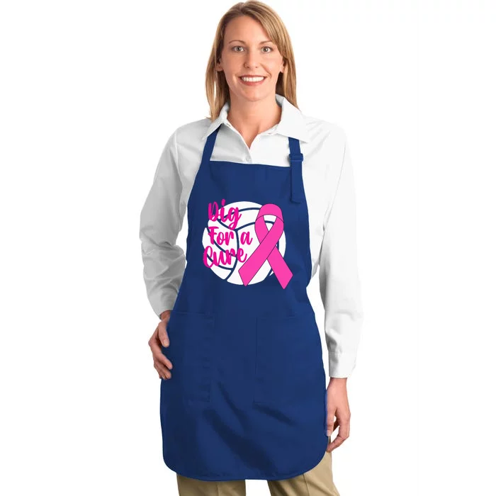 Dig For A Cure Breast Cancer Awareness Volleyball Pink Out Full-Length Apron With Pocket