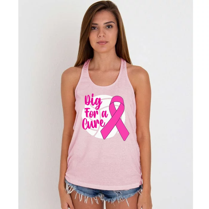 Dig For A Cure Breast Cancer Awareness Volleyball Pink Out Women's Knotted Racerback Tank