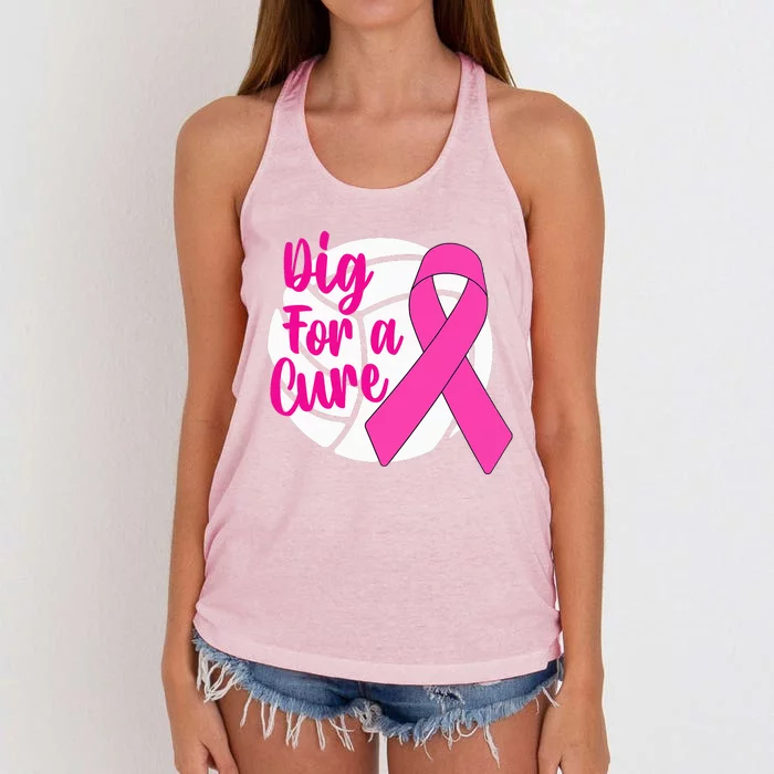 Dig For A Cure Breast Cancer Awareness Volleyball Pink Out Women's Knotted Racerback Tank