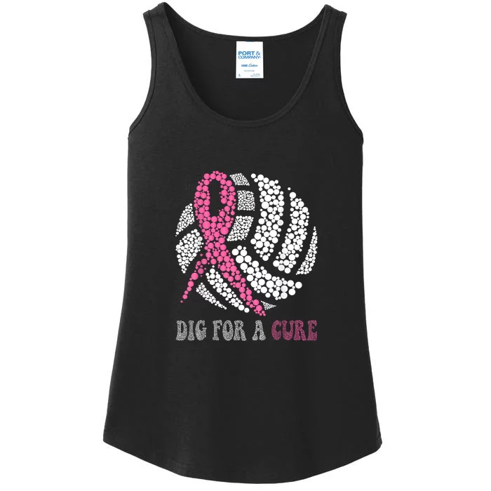 Dig For A Cure Breast Cancer Awareness Volleyball Pink Out Ladies Essential Tank