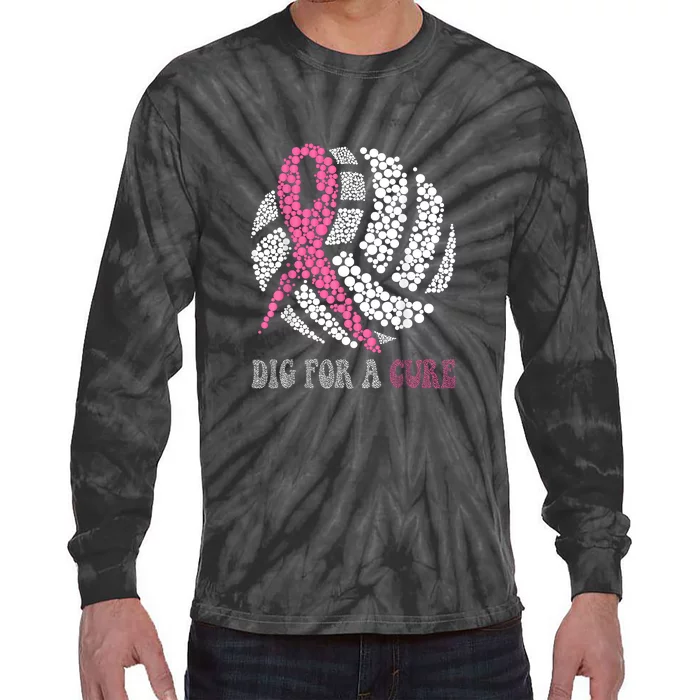 Dig For A Cure Breast Cancer Awareness Volleyball Pink Out Tie-Dye Long Sleeve Shirt