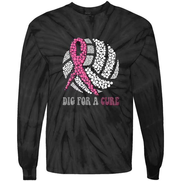 Dig For A Cure Breast Cancer Awareness Volleyball Pink Out Tie-Dye Long Sleeve Shirt