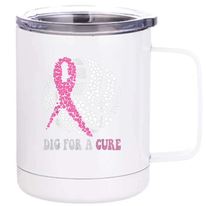 Dig For A Cure Breast Cancer Awareness Volleyball Pink Out Front & Back 12oz Stainless Steel Tumbler Cup