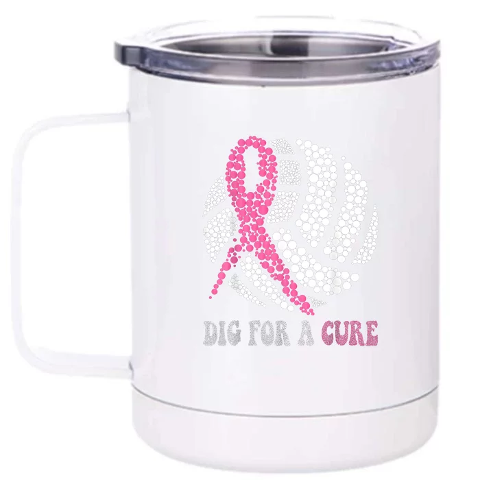 Dig For A Cure Breast Cancer Awareness Volleyball Pink Out Front & Back 12oz Stainless Steel Tumbler Cup