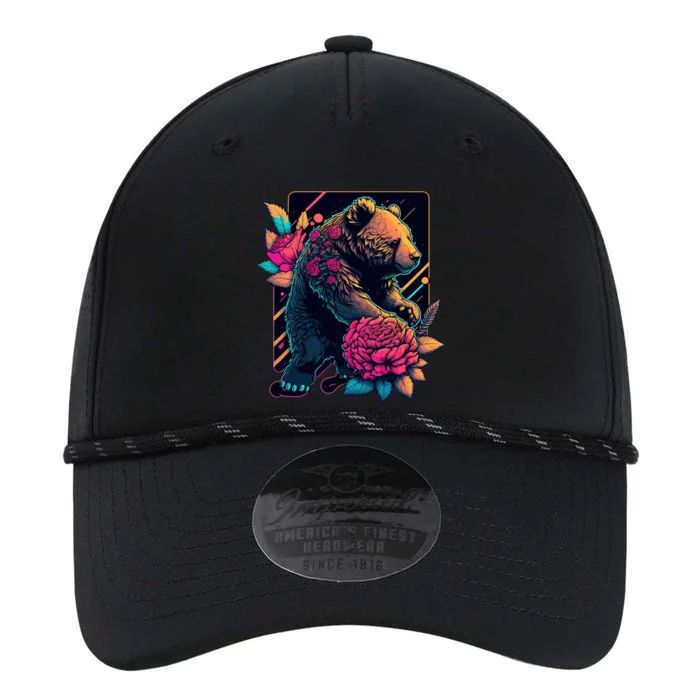 Design Featuring A Bear In Vibrant Neon Colors With A Retro Aesthetic Performance The Dyno Cap