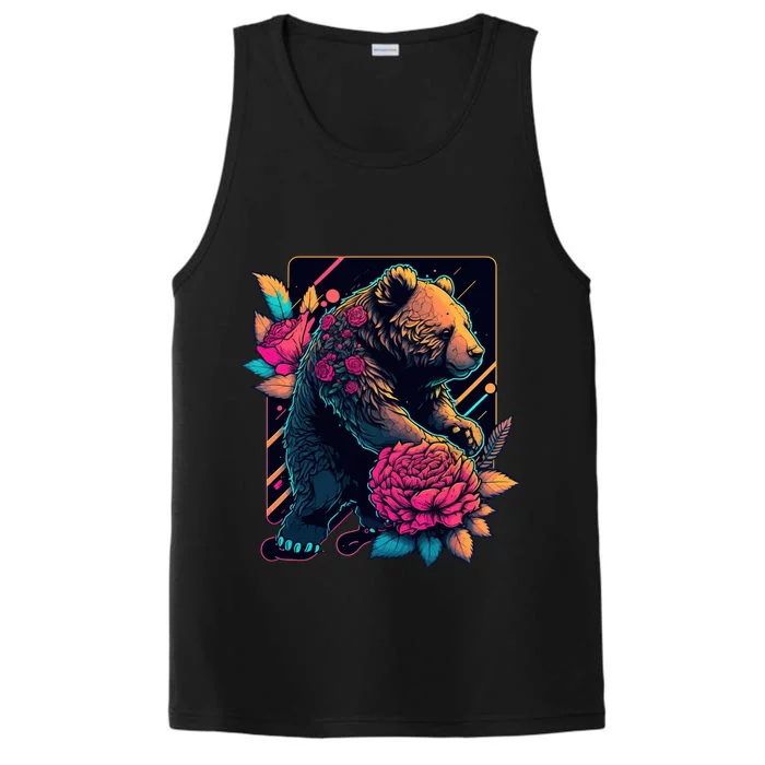 Design Featuring A Bear In Vibrant Neon Colors With A Retro Aesthetic Performance Tank