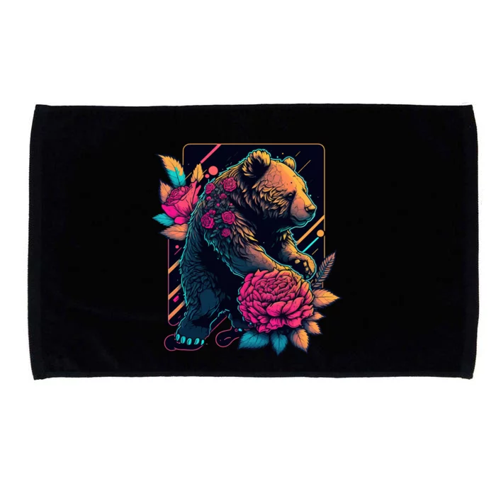 Design Featuring A Bear In Vibrant Neon Colors With A Retro Aesthetic Microfiber Hand Towel