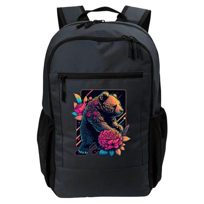 Design Featuring A Bear In Vibrant Neon Colors With A Retro Aesthetic Daily Commute Backpack