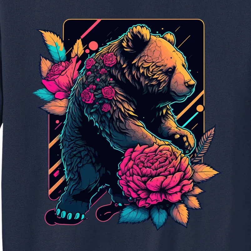 Design Featuring A Bear In Vibrant Neon Colors With A Retro Aesthetic Tall Sweatshirt