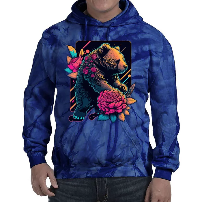 Design Featuring A Bear In Vibrant Neon Colors With A Retro Aesthetic Tie Dye Hoodie