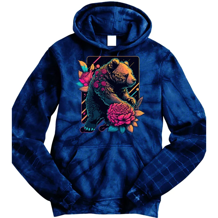 Design Featuring A Bear In Vibrant Neon Colors With A Retro Aesthetic Tie Dye Hoodie